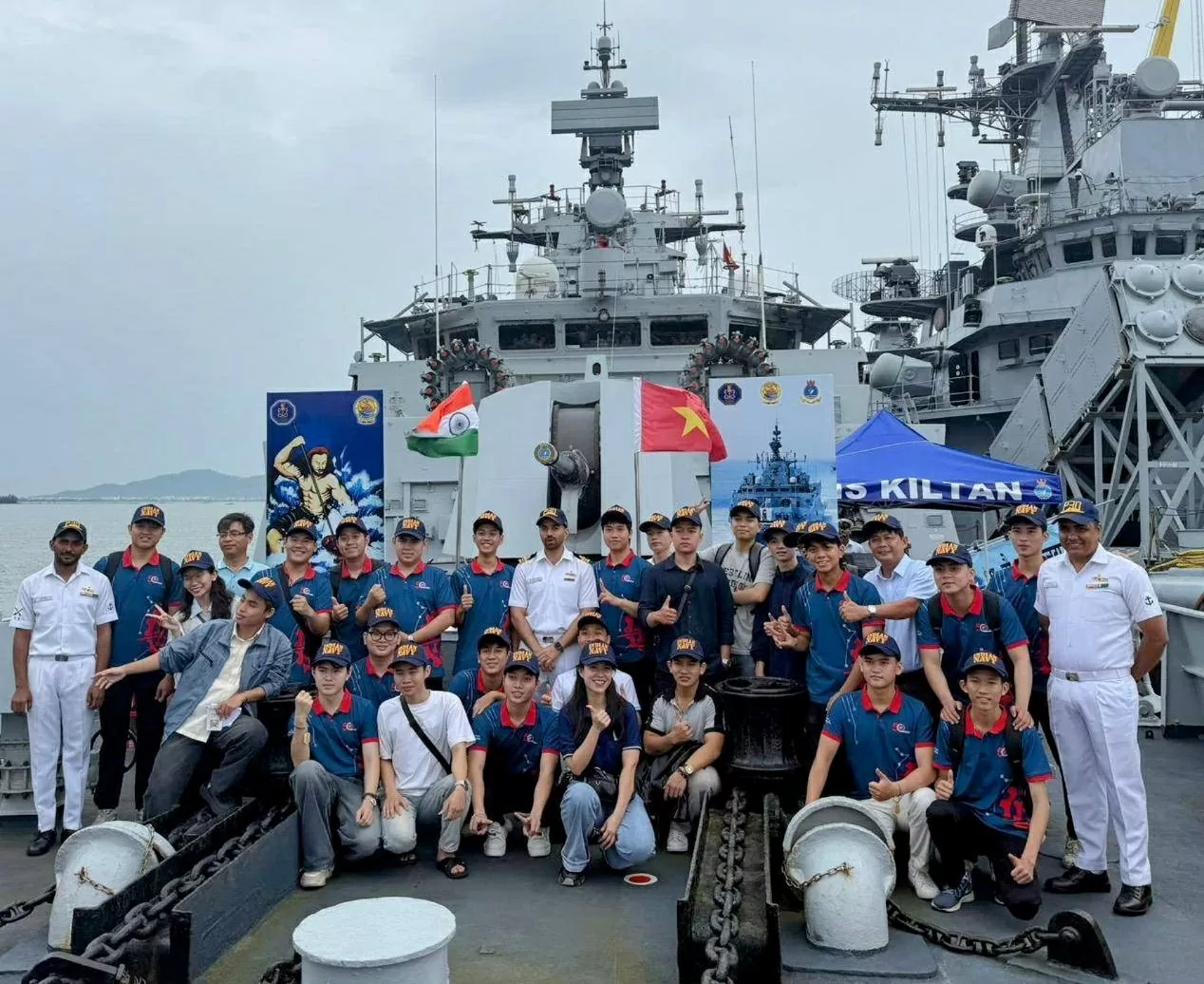Students & faculty from University of Danang were welcomed onboard INS Delhi, INS Shakti & INS Kiltan — to experience India’s indigenously built naval platforms and learn about their advanced capabilities. (Photo: Indian Embassy in Vietnam)