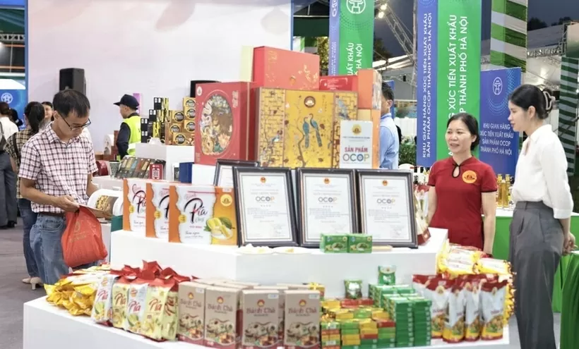 An OCOP booth displays Hanoi's staples. (Photo: VNA)