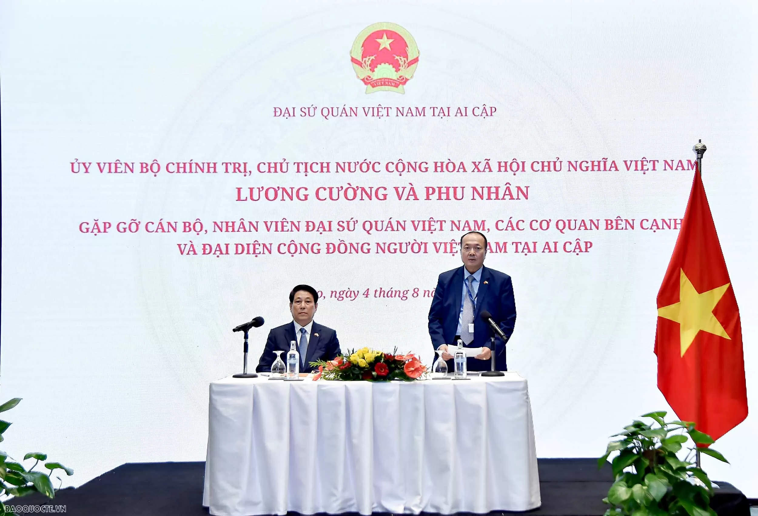 President Luong Cuong meets with Vietnamese embassy staff, community in Egypt