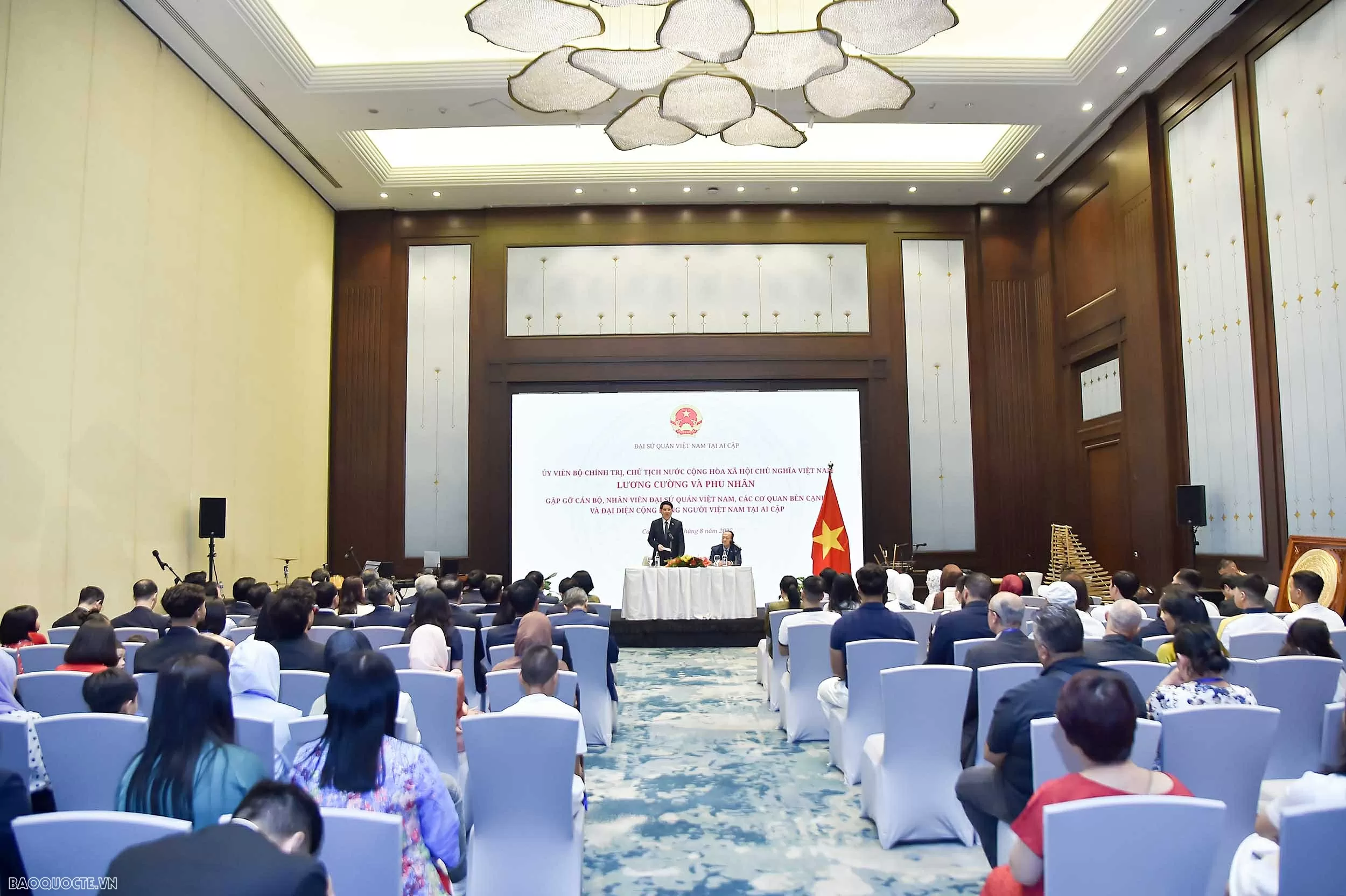 President Luong Cuong meets with Vietnamese embassy staff, community in Egypt