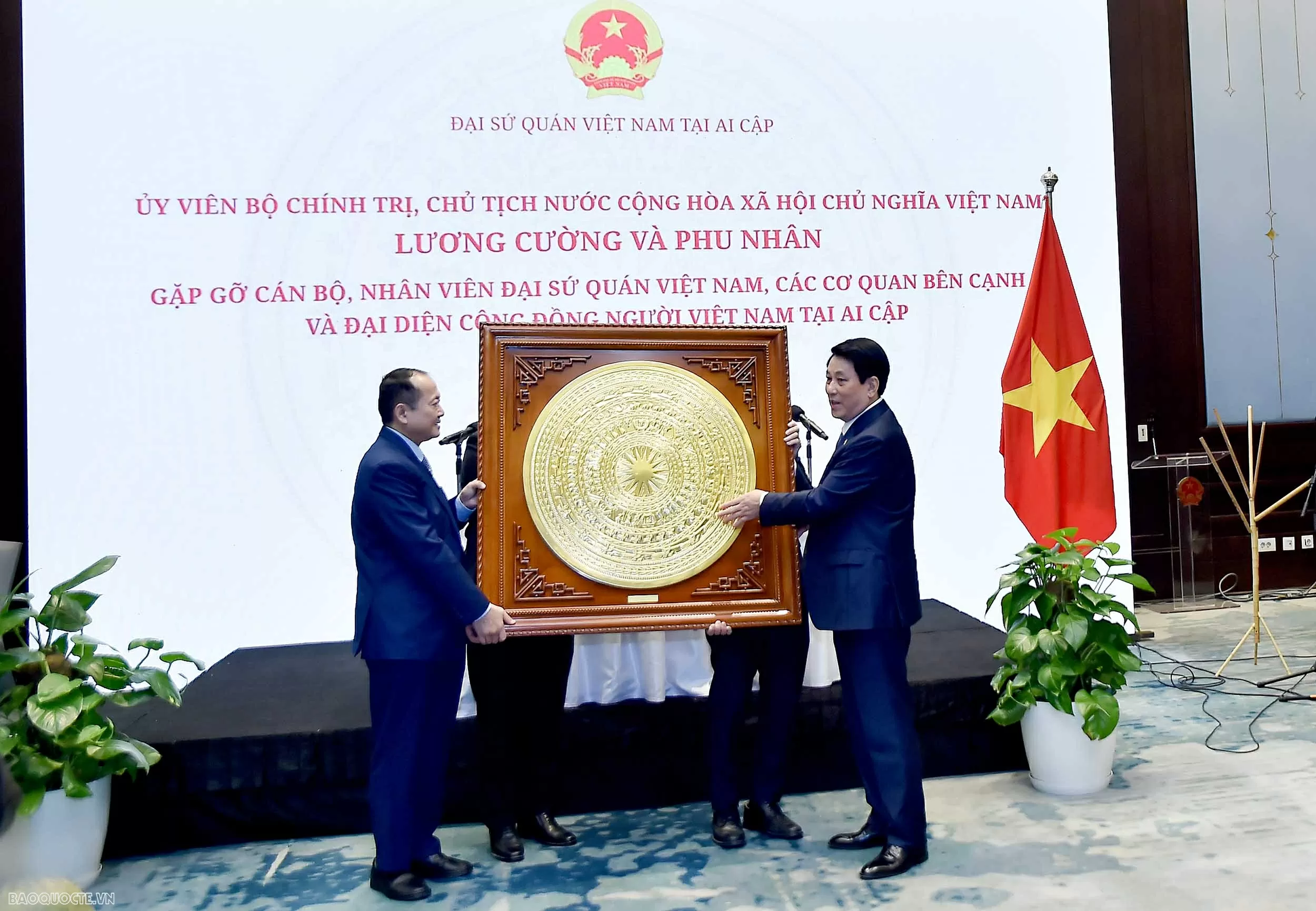 President Luong Cuong meets with Vietnamese embassy staff, community in Egypt