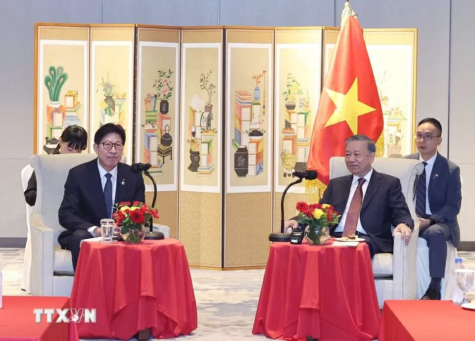 Trong chương trình chuyến thăm cấp Nhà nước tới Hàn Quốc, sáng 13/8/2025, thành phố Busan, Tổng Bí thư Tô Lâm tiếp ông Park Heong-joon