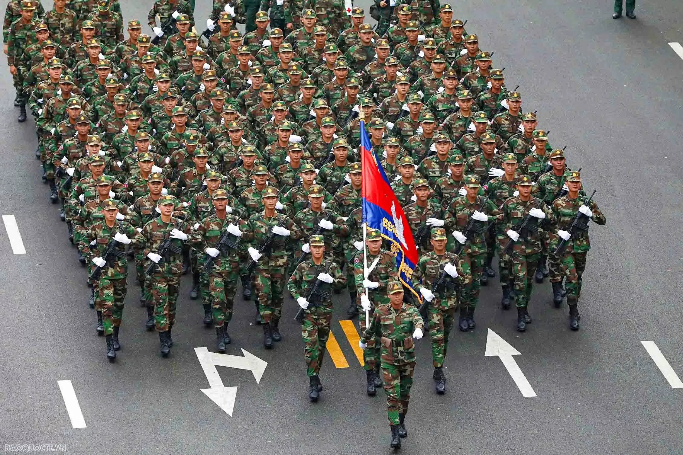 Observing Chinese, Russian, Laotian, and Cambodian soldiers at National Day parade rehearsal