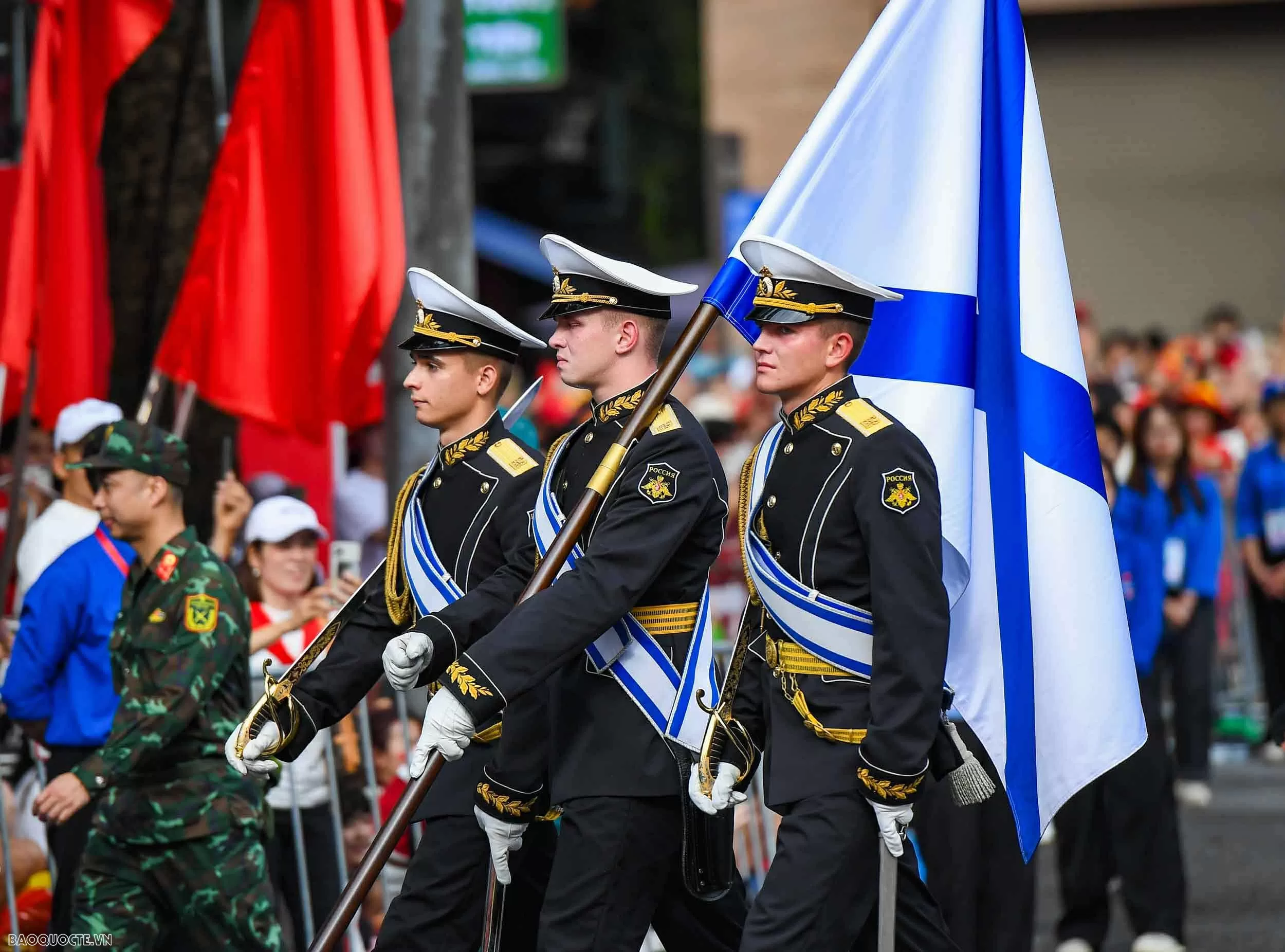 Observing Chinese, Russian, Laotian, and Cambodian soldiers at National Day parade rehearsal