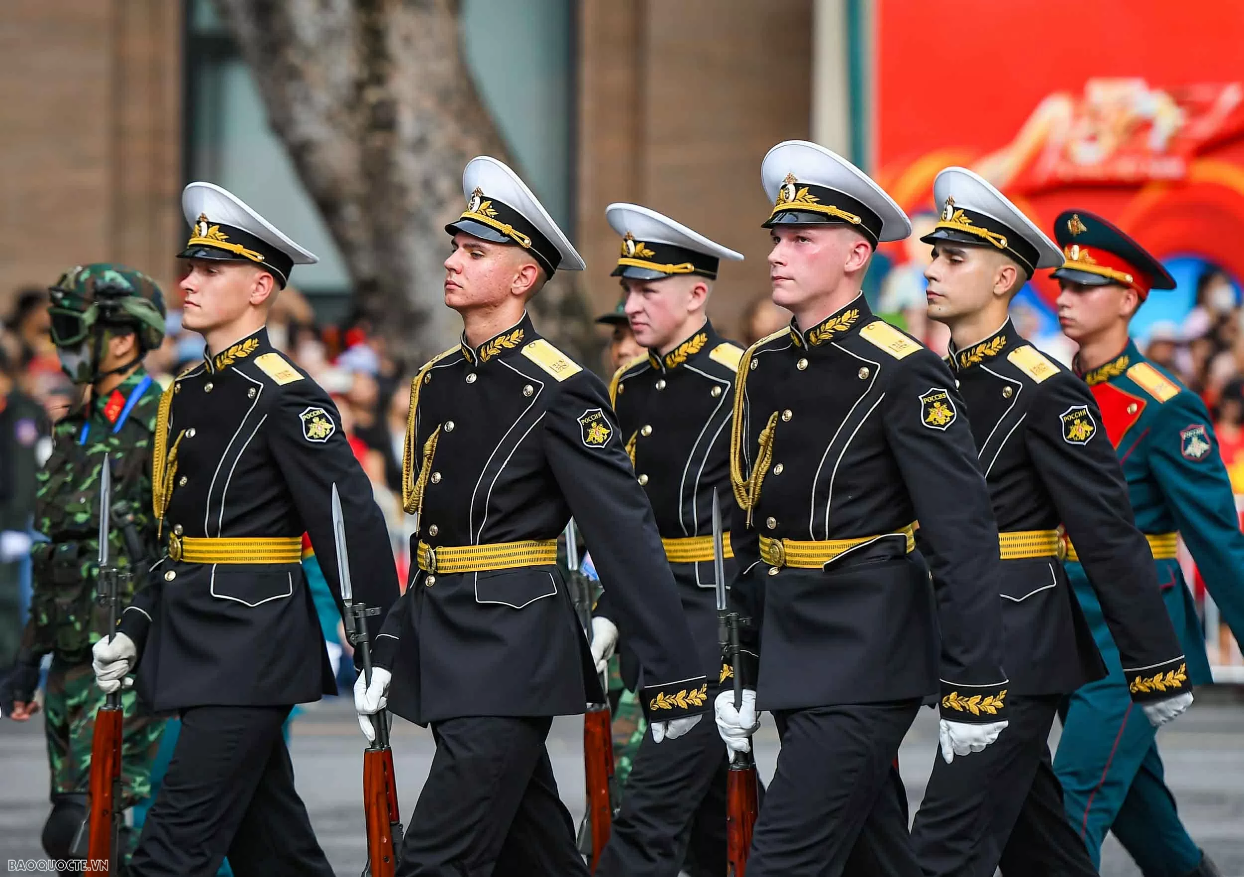 Observing Chinese, Russian, Laotian, and Cambodian soldiers at National Day parade rehearsal