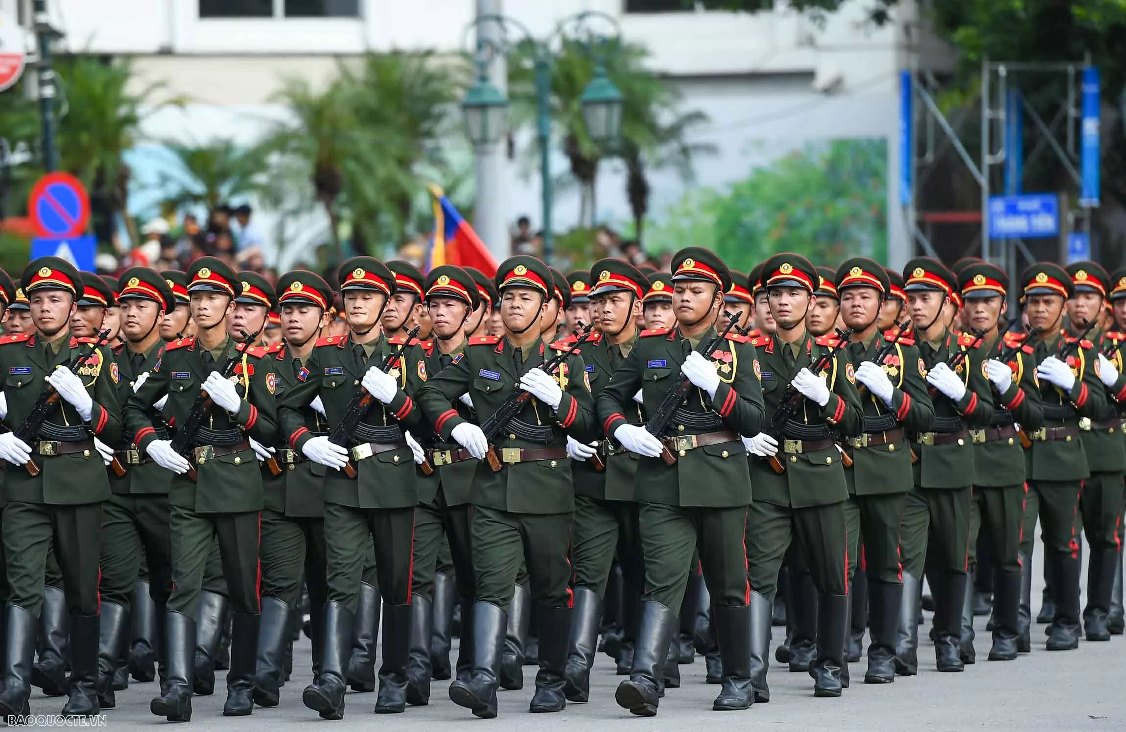Observing Chinese, Russian, Laotian, and Cambodian soldiers at National Day parade rehearsal