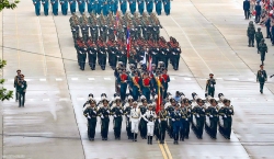 Observing Chinese, Russian, Laotian, and Cambodian soldiers at National Day parade rehearsal