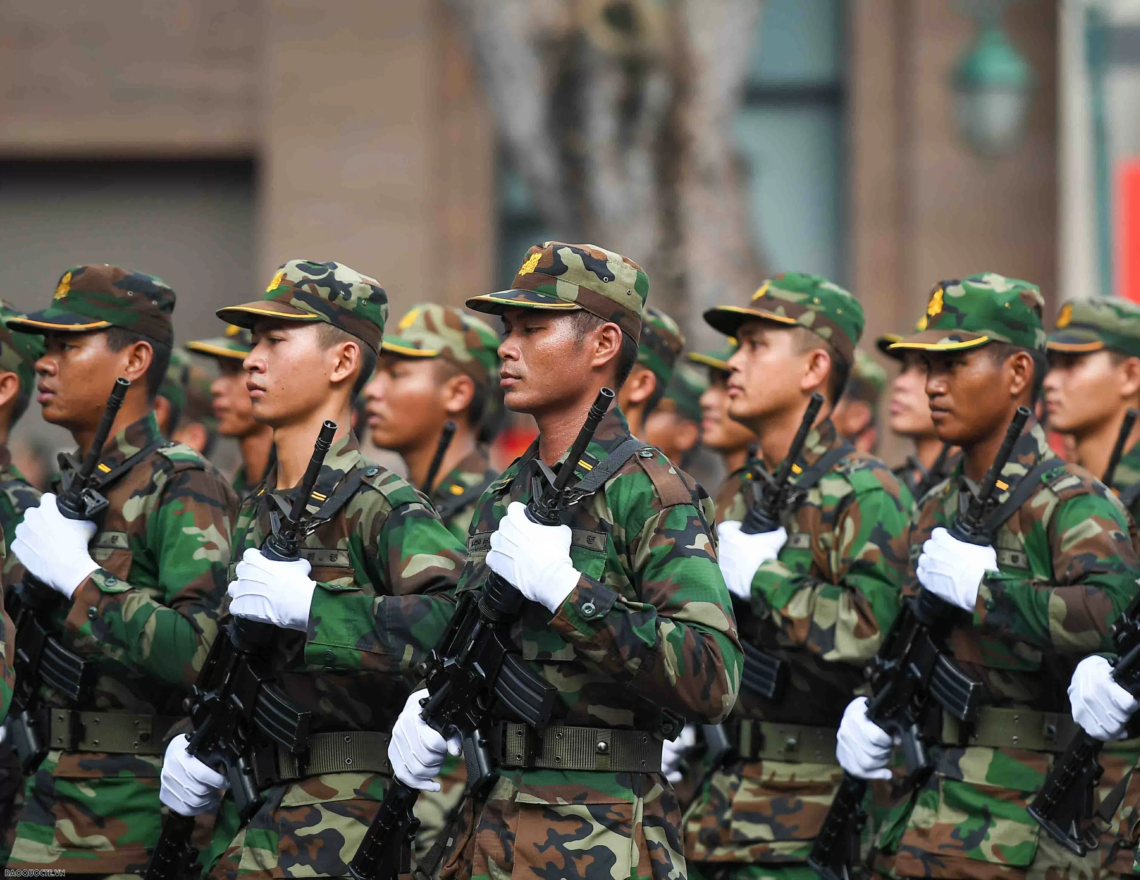 Observing Chinese, Russian, Laotian, and Cambodian soldiers at National Day parade rehearsal