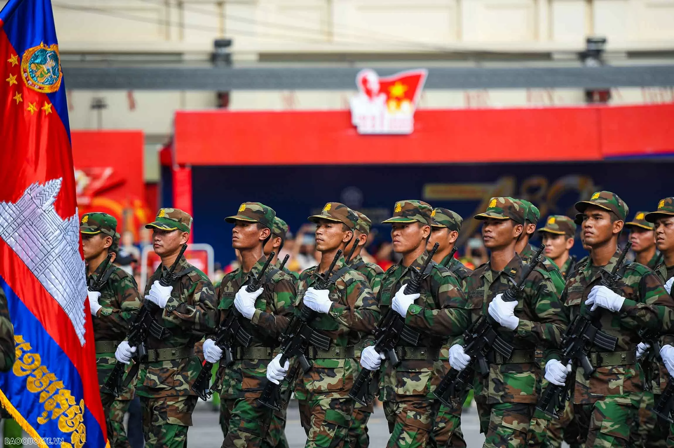 Observing Chinese, Russian, Laotian, and Cambodian soldiers at National Day parade rehearsal