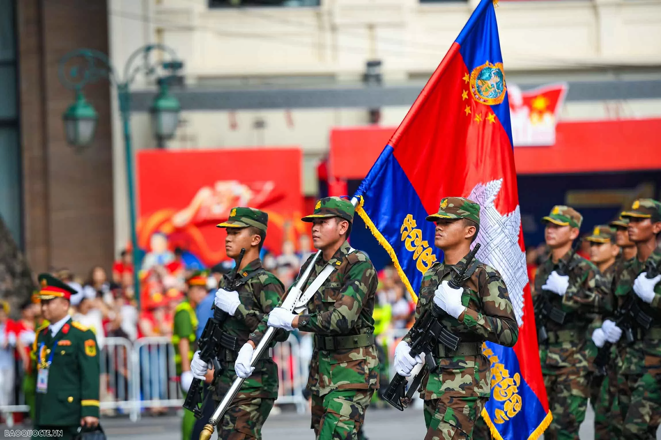 Observing Chinese, Russian, Laotian, and Cambodian soldiers at National Day parade rehearsal