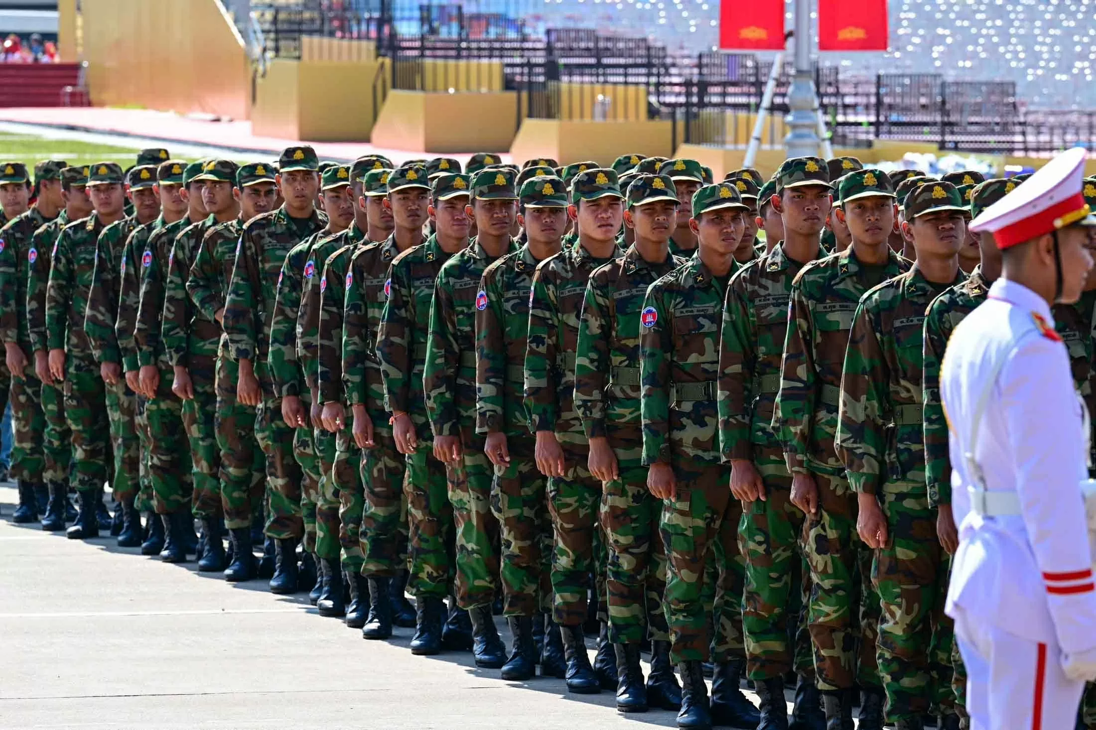 Russian, Lao, and Cambodian military personnel pay respects at President Ho Chi Minh Mausoleum