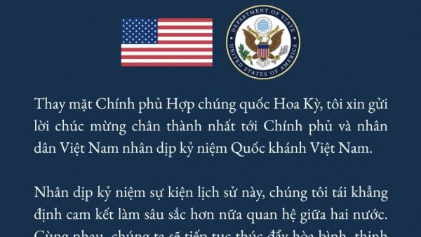 U.S. Secretary of State congratulates Vietnam on the 80th National Day anniversary