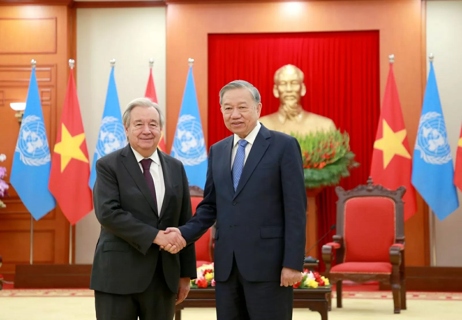Party chief To Lam welcomes UN Secretary-General, highlights the remarkable success story of Vietnam–UN relationship