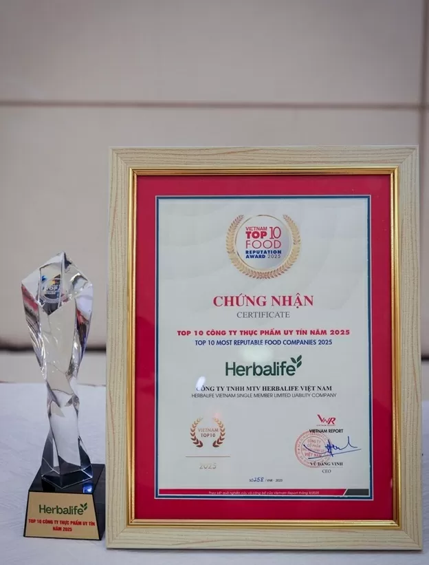 Herbalife Vietnam wins the prestigious Top 10 most reputable food companies award for the fifth consecutive time Herbalife Vietnam wins the prestigious Top 10 most reputable food companies award for the fifth consecutive time