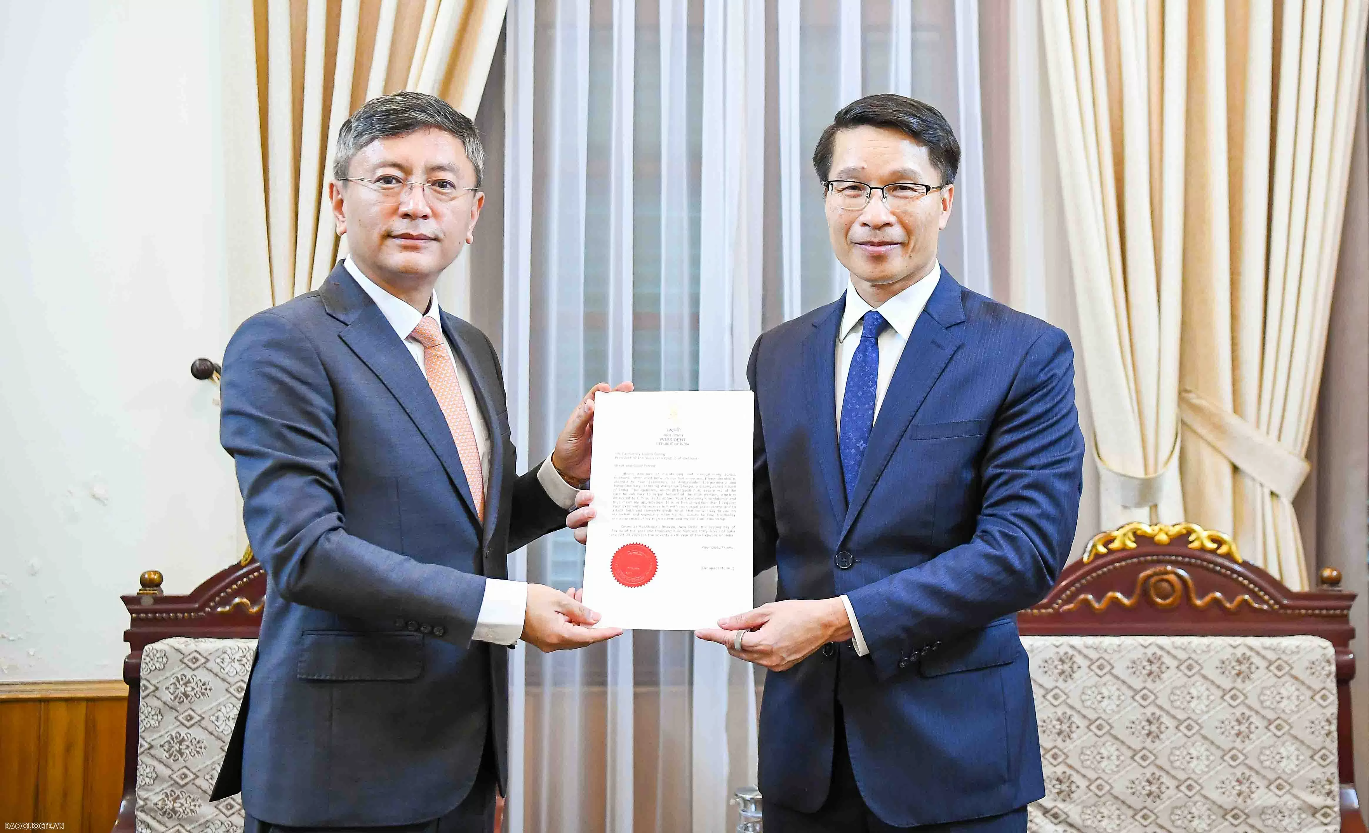 MOFA receives copy of Credentials appointing Indian Ambassador to Vietnam Tshering W. Sherpa