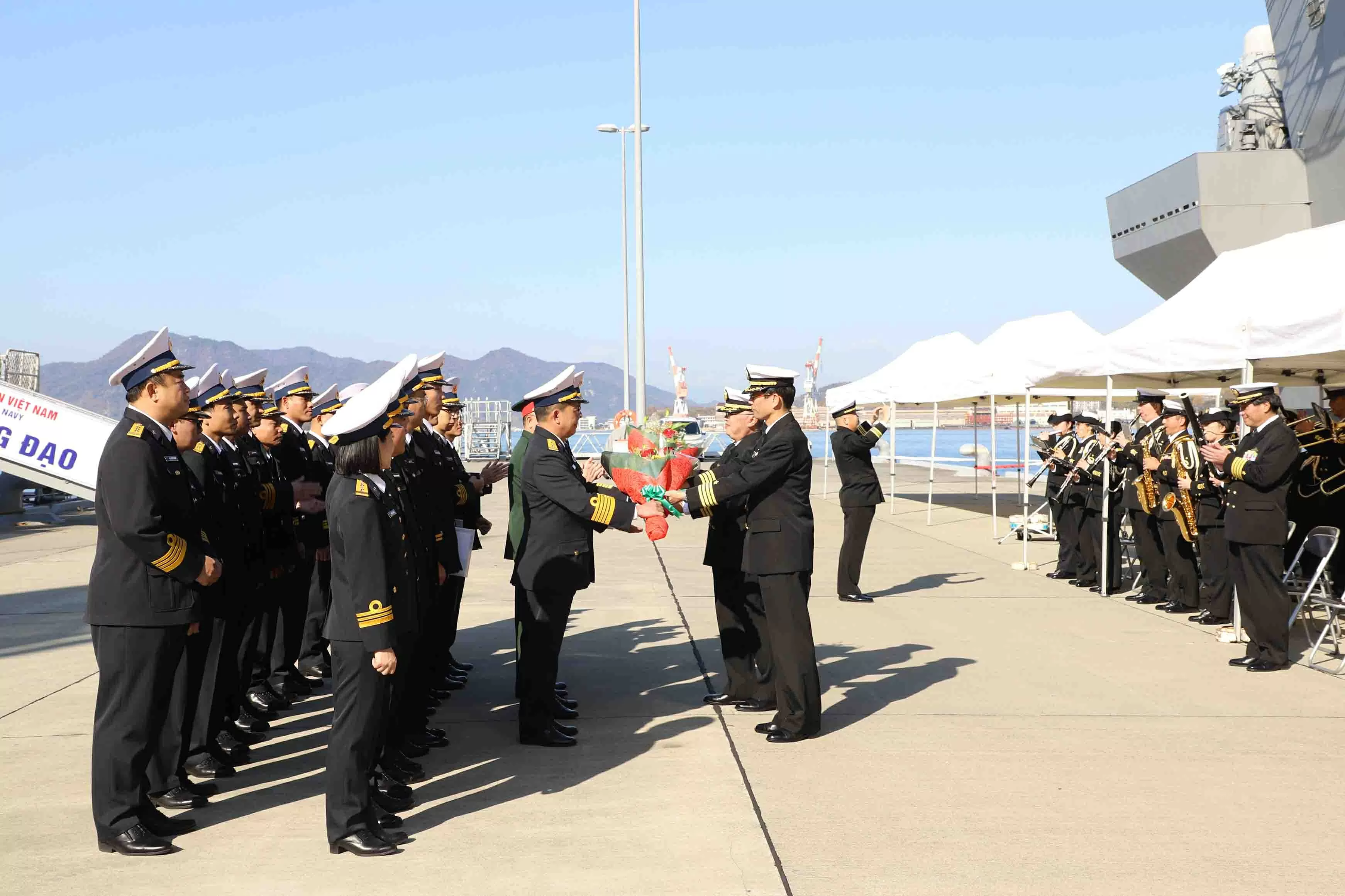 Vessel 015-Tran Hung Dao docks at Kure Port, beginning courtesy visit to Japan