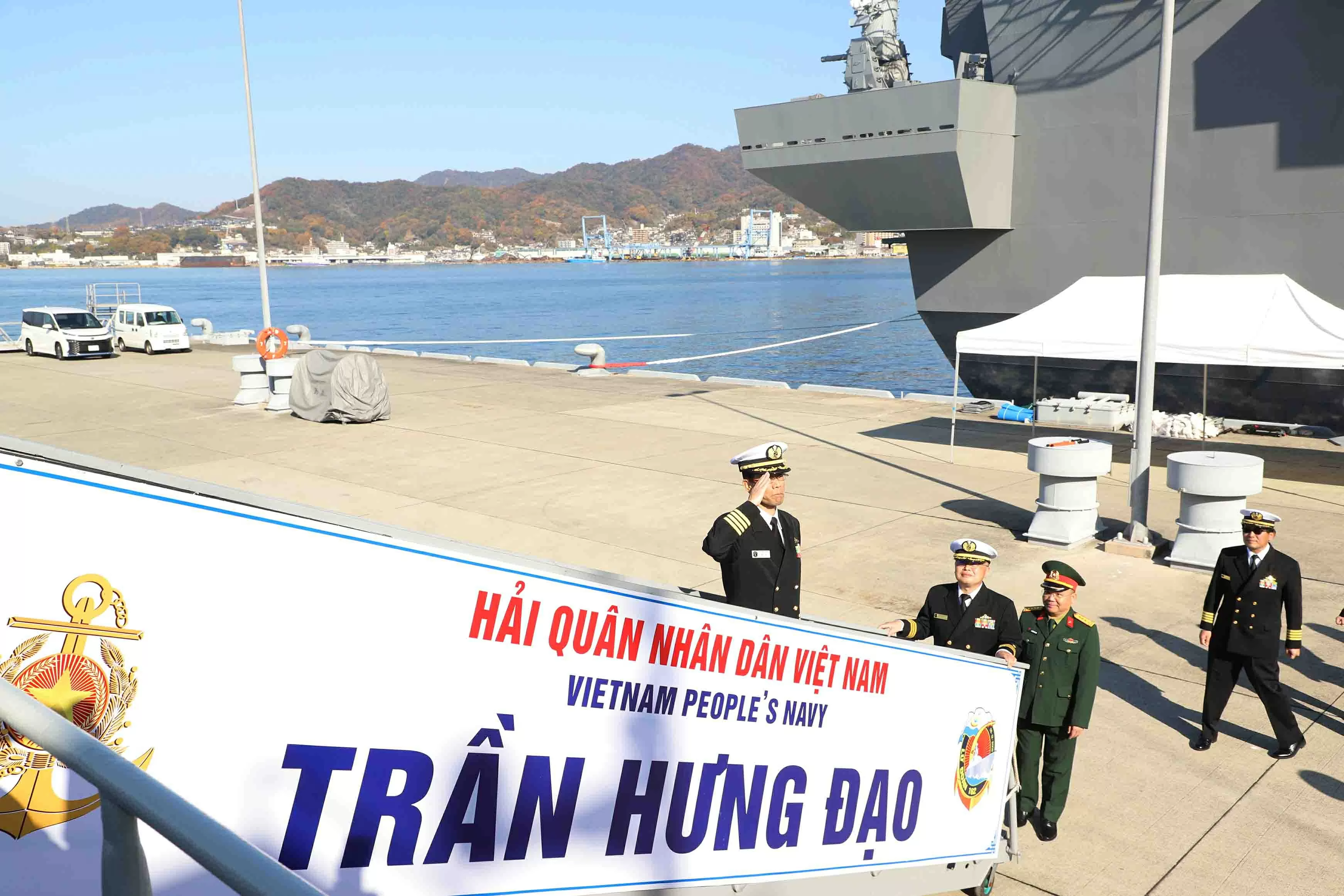 Vessel 015-Tran Hung Dao docks at Kure Port, beginning courtesy visit to Japan