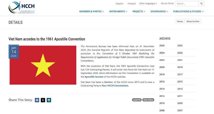 Vietnam completes procedures to join Apostille Convention