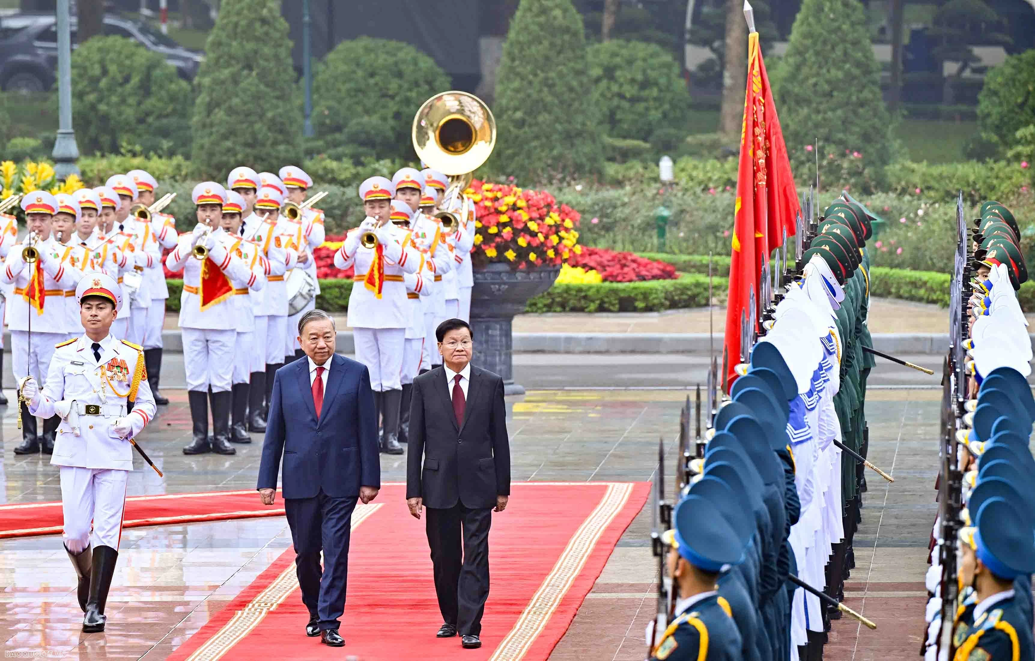 General Secretary To Lam chairs welcome ceremony for General Secretary, President of Laos and Spouse on state visit to Vietnam