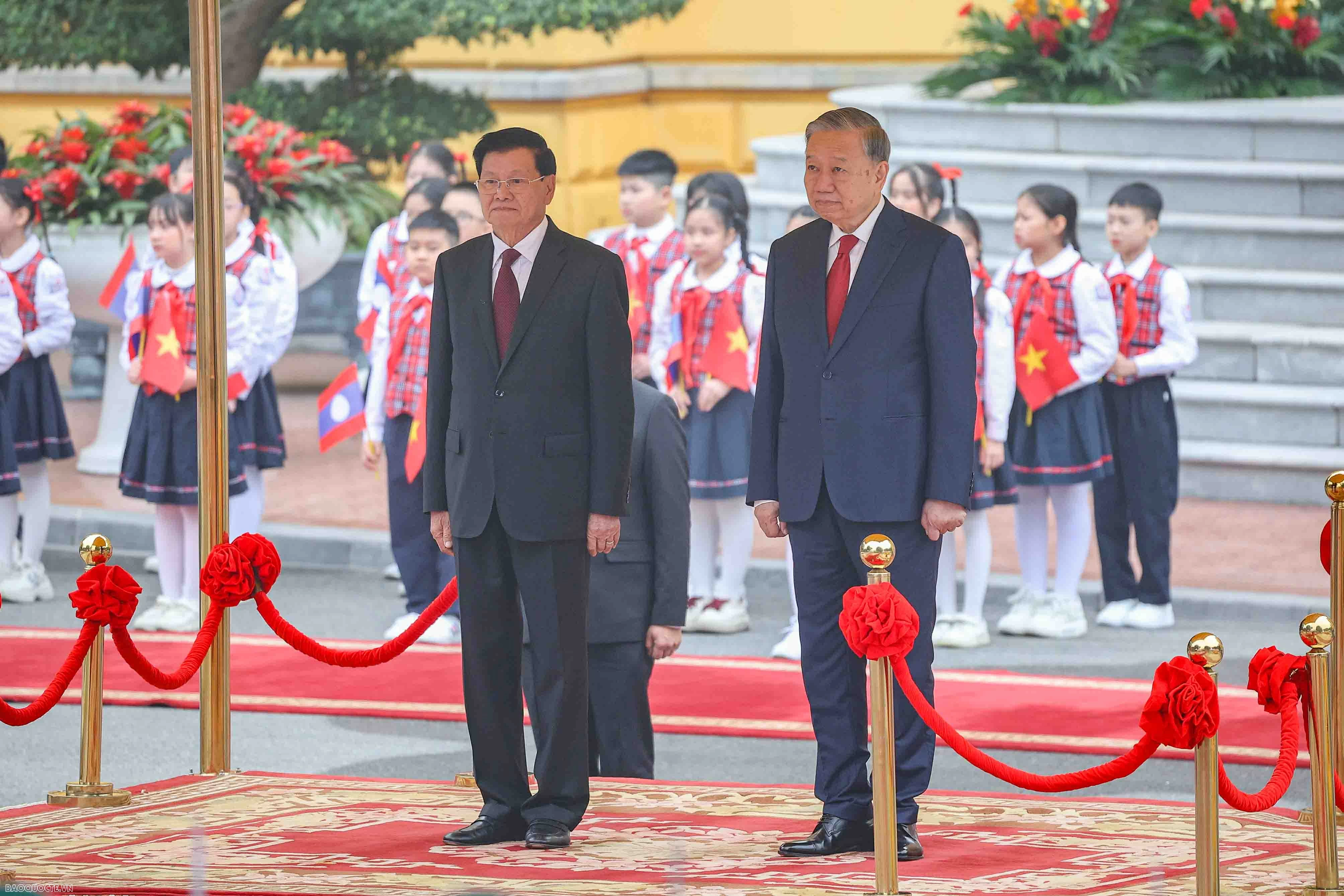 General Secretary To Lam chairs welcome ceremony for General Secretary, President of Laos and Spouse on state visit to Vietnam