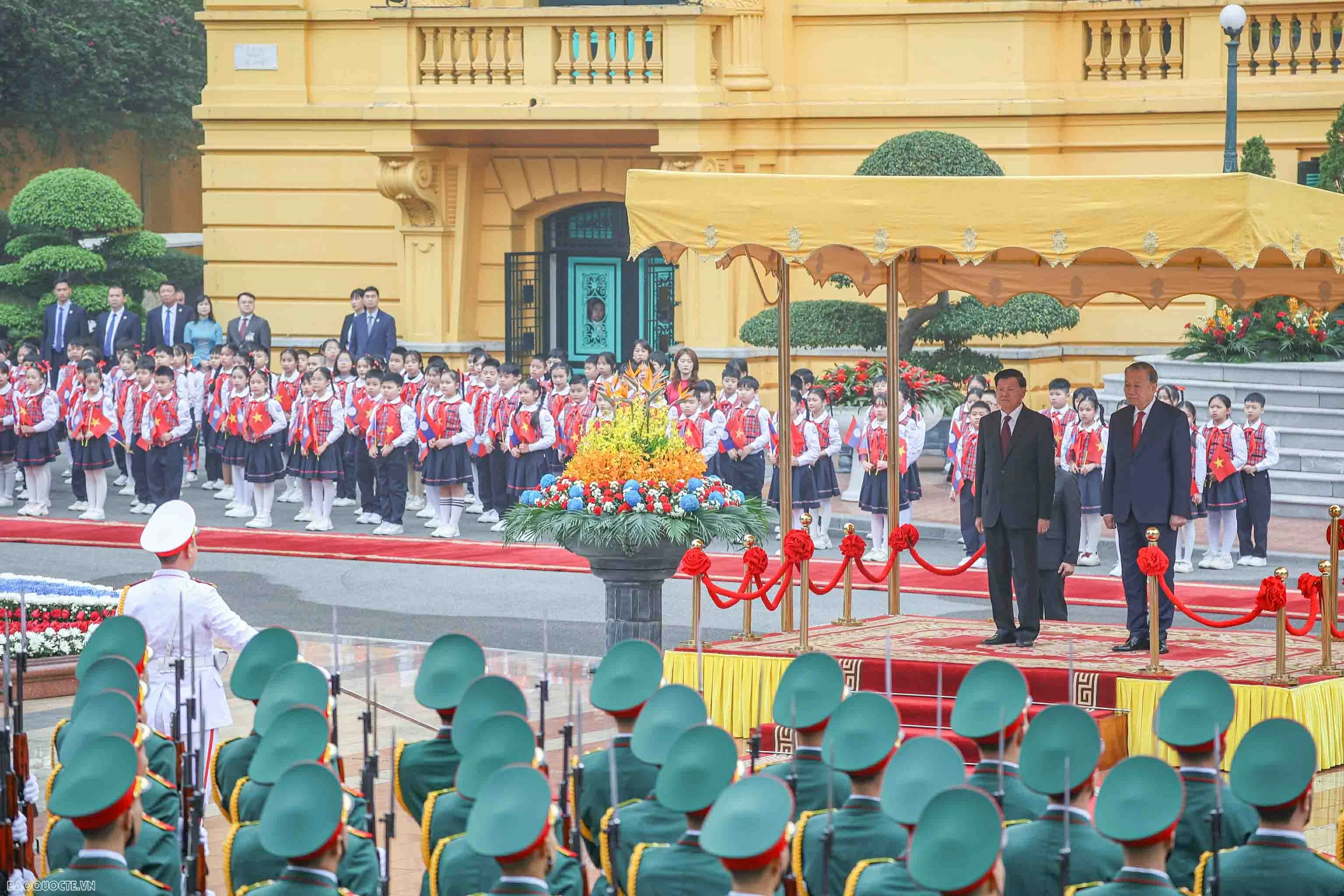General Secretary To Lam chairs welcome ceremony for General Secretary, President of Laos and Spouse on state visit to Vietnam