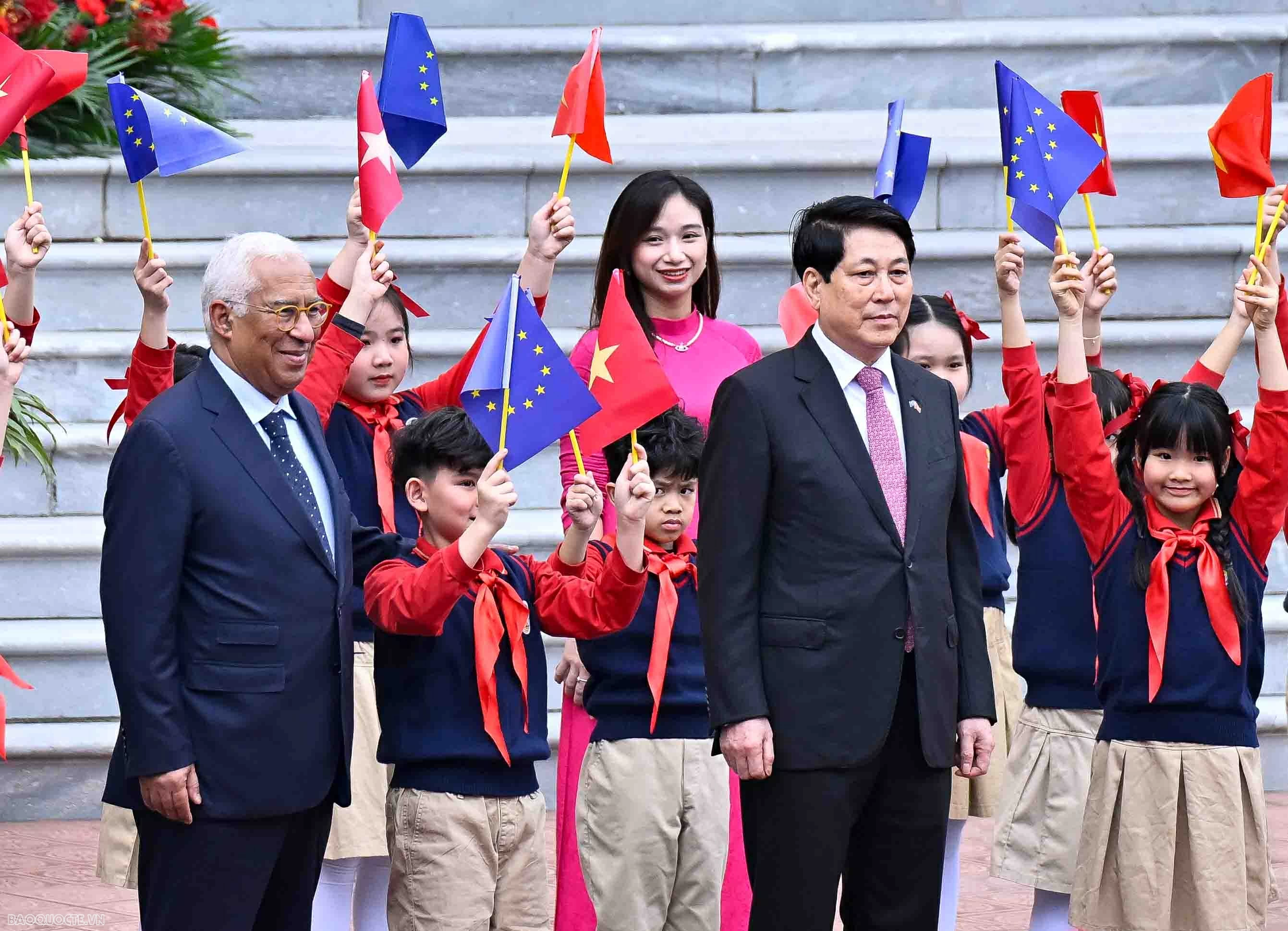President Luong Cuong hosts welcome ceremony for European Council President António Costa
