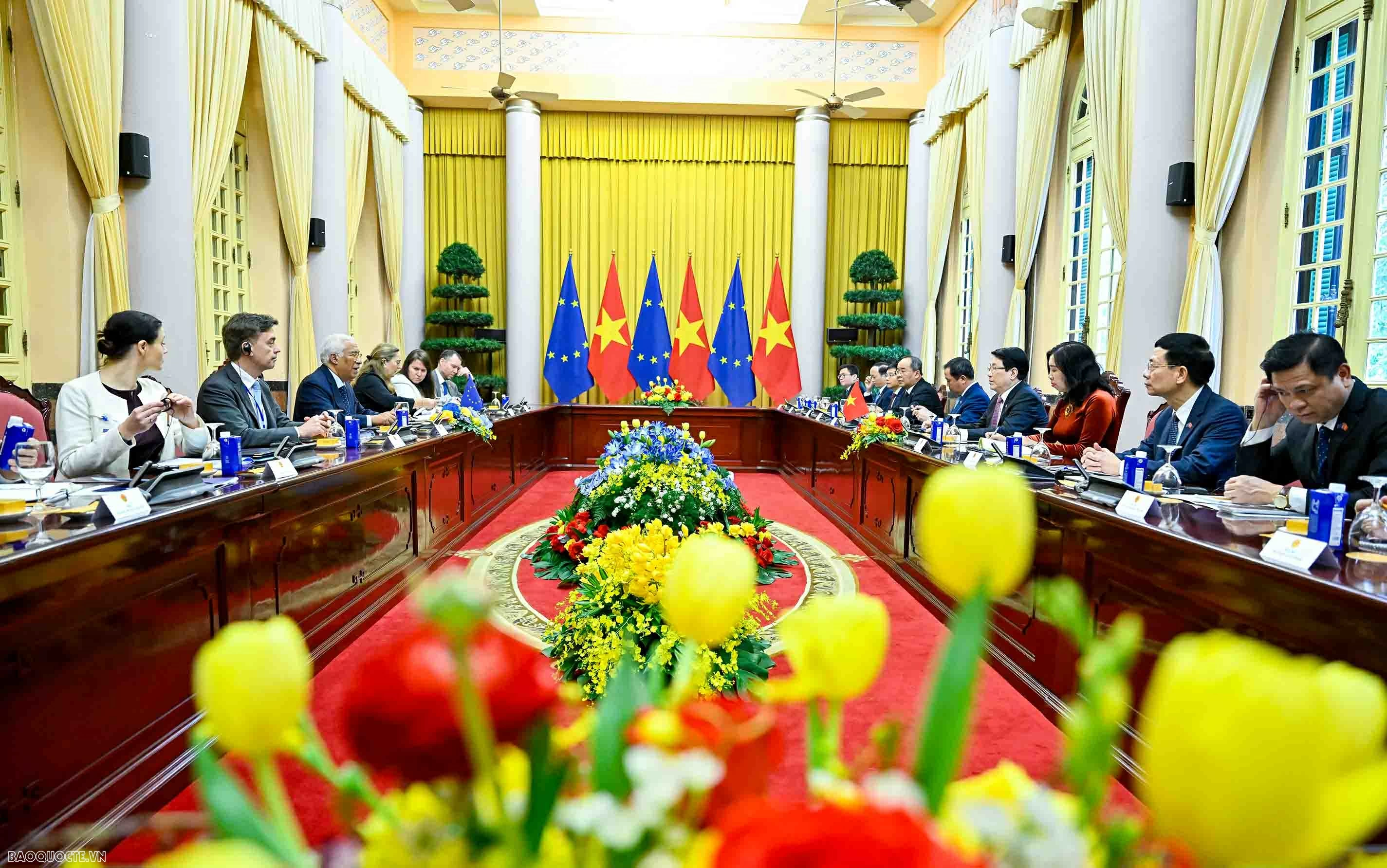 President Luong Cuong hosts welcome ceremony for European Council President António Costa