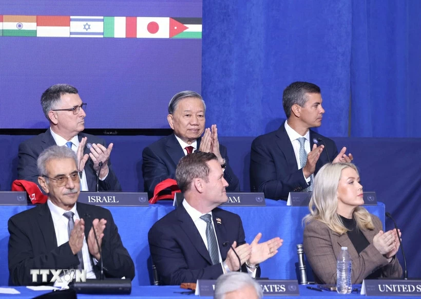 Tổng Bí thư Tô Lâm và các đại biểu dự Phiên khai mạc Hội đồng Hòa bình về Gaza. (Nguồn: TTXVN)