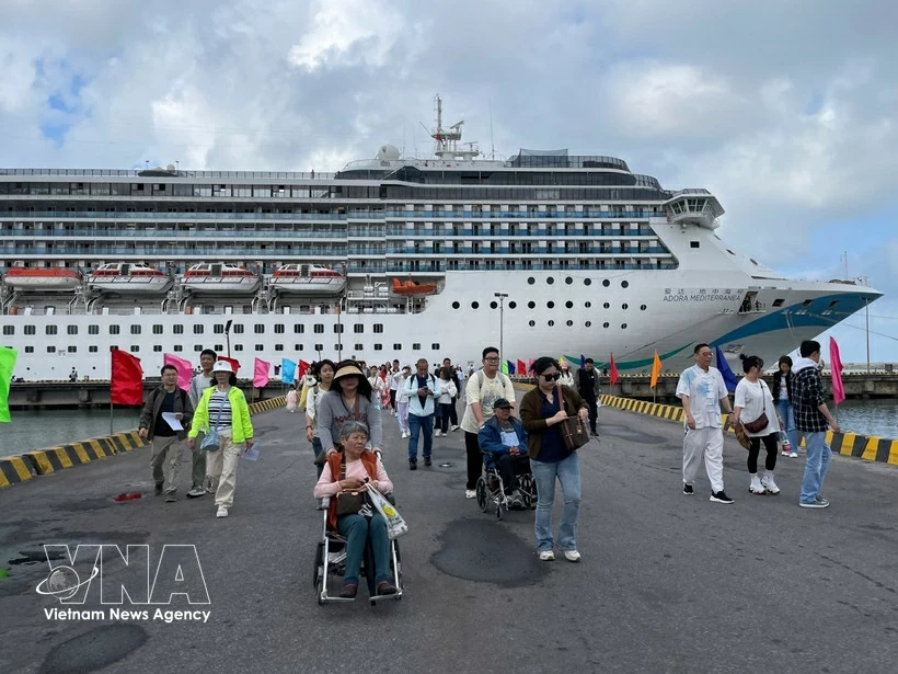 The international cruise ship Adora Mediterranea docks at Chan May Port in Hue city on February 19. (Photo: VNA)