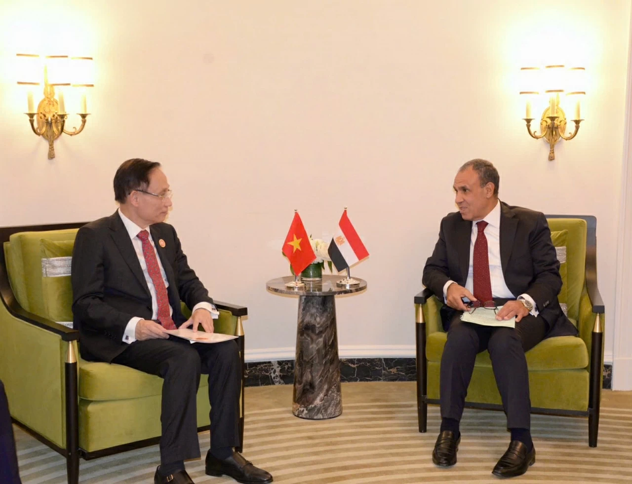 Politburo Member, Foreign Minister Le Hoai Trung meets with Foreign Ministers of UAE, Egypt, and Turkey