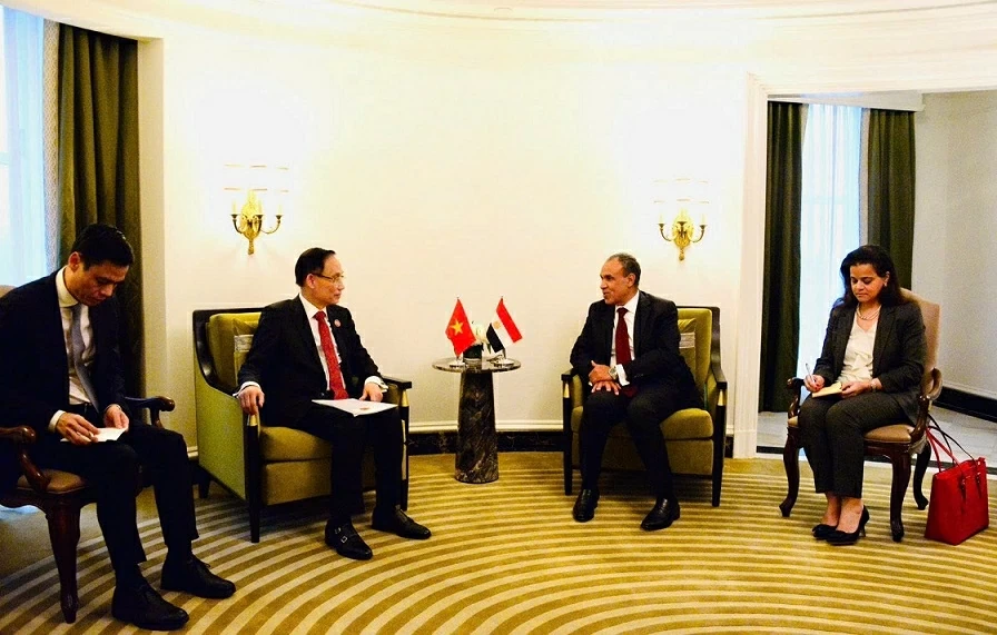 Politburo Member, Foreign Minister Le Hoai Trung meets with Foreign Ministers of UAE, Egypt, and Turkey