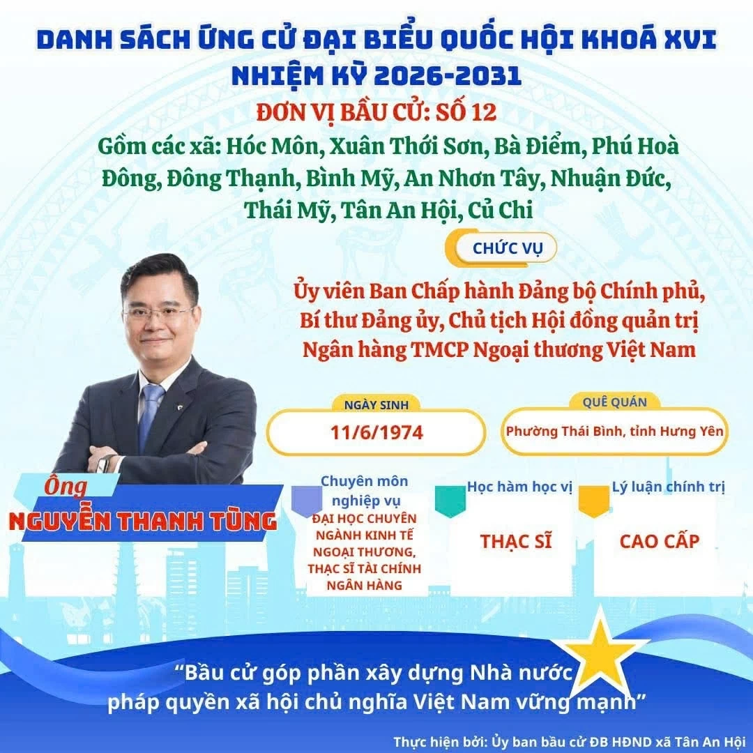 Vietcombank Chairman Nguyen Thanh Tung Runs for National Assembly Delegate in Constituency No. 12, Ho Chi Minh City Vietcombank Chairman Nguyen Thanh Tung Runs for National Assembly Delegate in Constituency No. 12, Ho Chi Minh City
