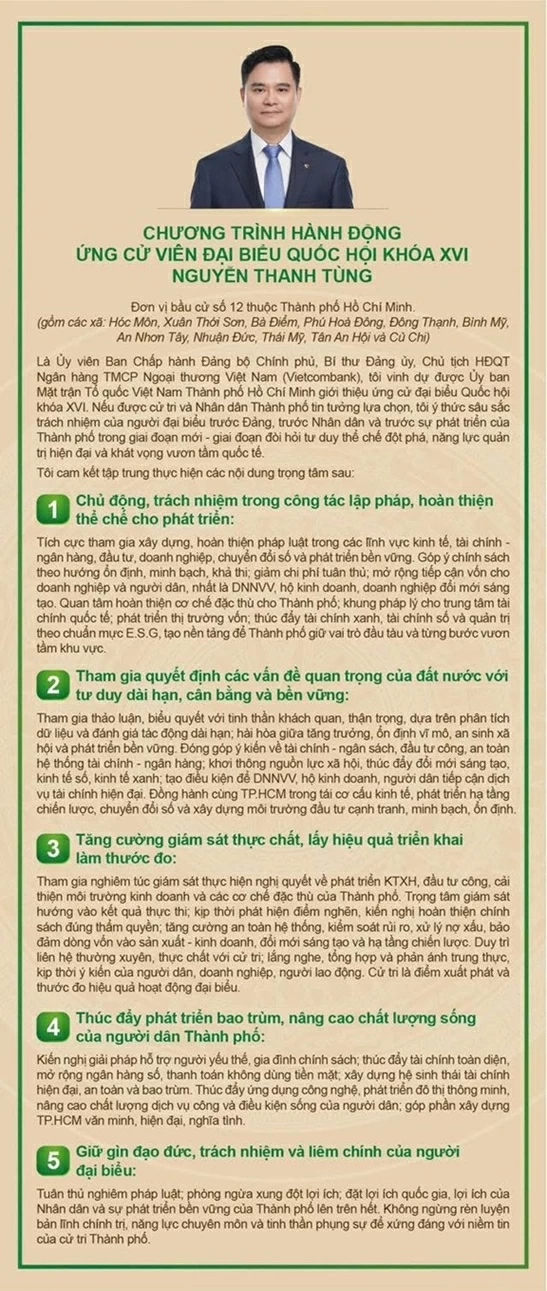 Vietcombank Chairman Nguyen Thanh Tung Runs for National Assembly Delegate in Constituency No. 12, Ho Chi Minh City