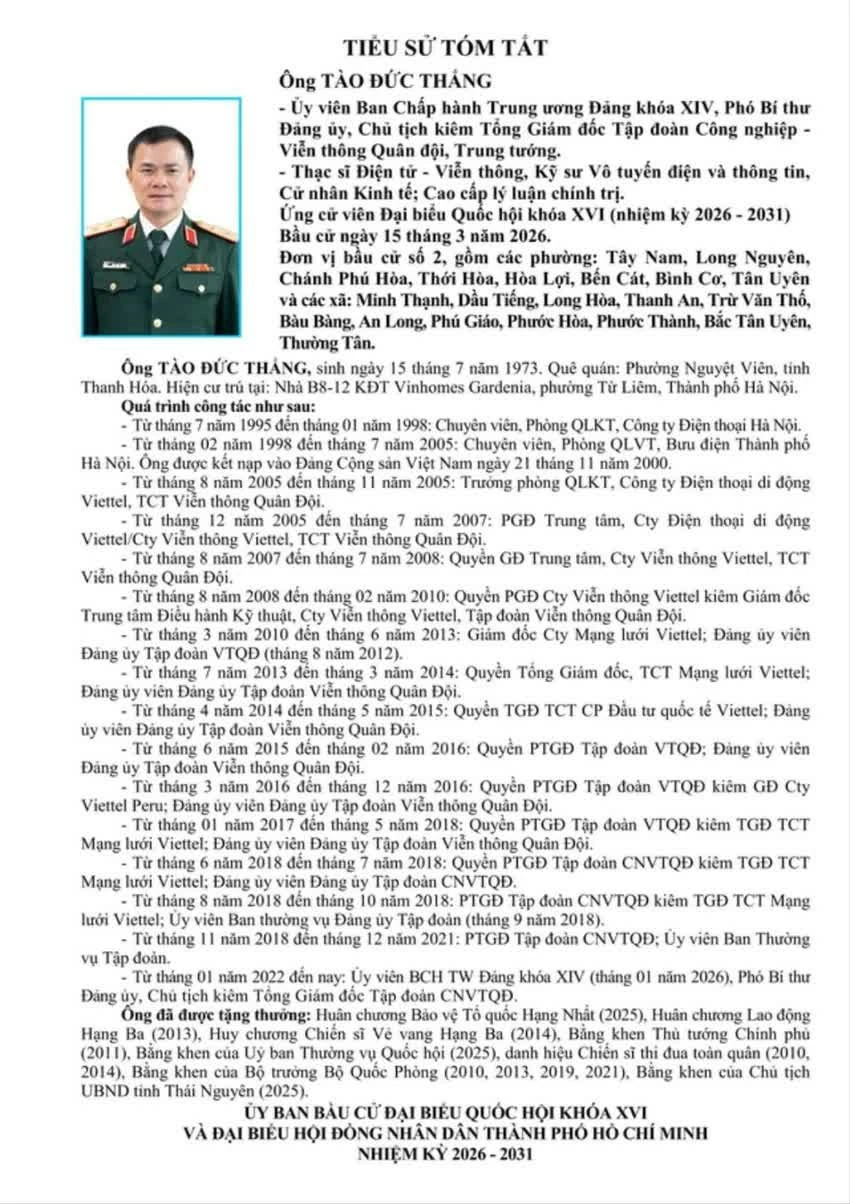 Chairman and CEO of Viettel Group Tao Duc Thang runs for the 16th National Assembly deputy at Electoral Unit No. 2 in Ho Chi Minh City