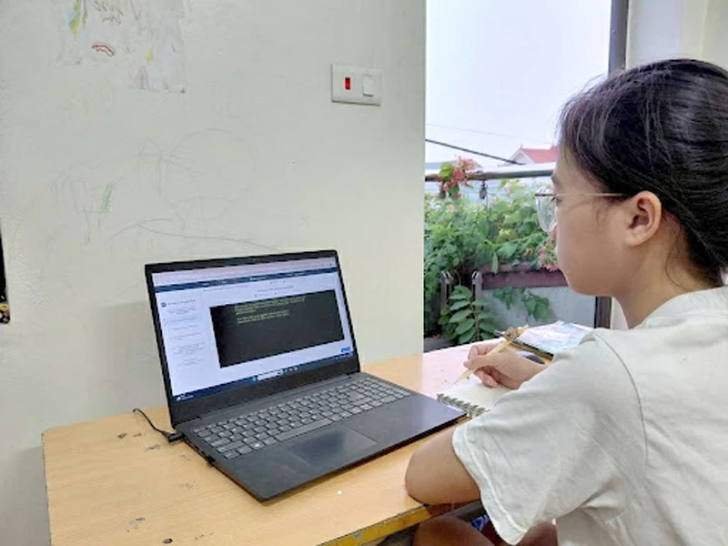 Student Nguyen Khanh Linh believes that taking free online classes helps save money. Student Nguyen Khanh Linh believes that taking free online classes helps save money.