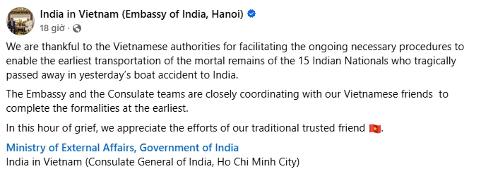 Indian Embassy thanks Vietnam for assistance following Phu Quoc tourist boat accident