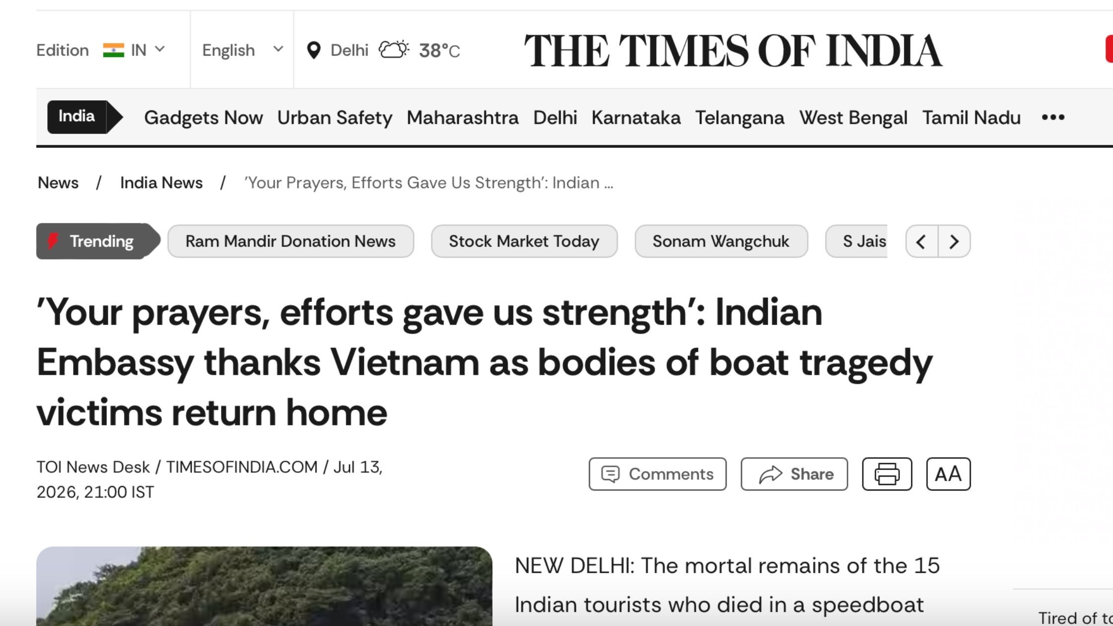 Indian Embassy: Prayers and support from Vietnam provide strength in times of grief