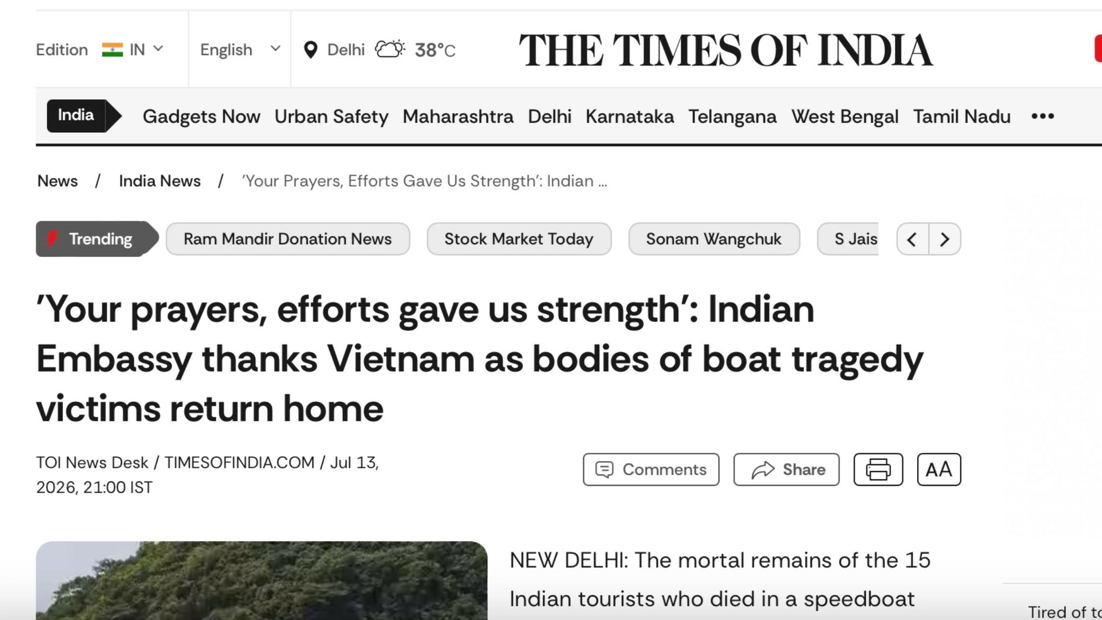 Indian Embassy: Prayers and support from Vietnam provide strength in times of grief