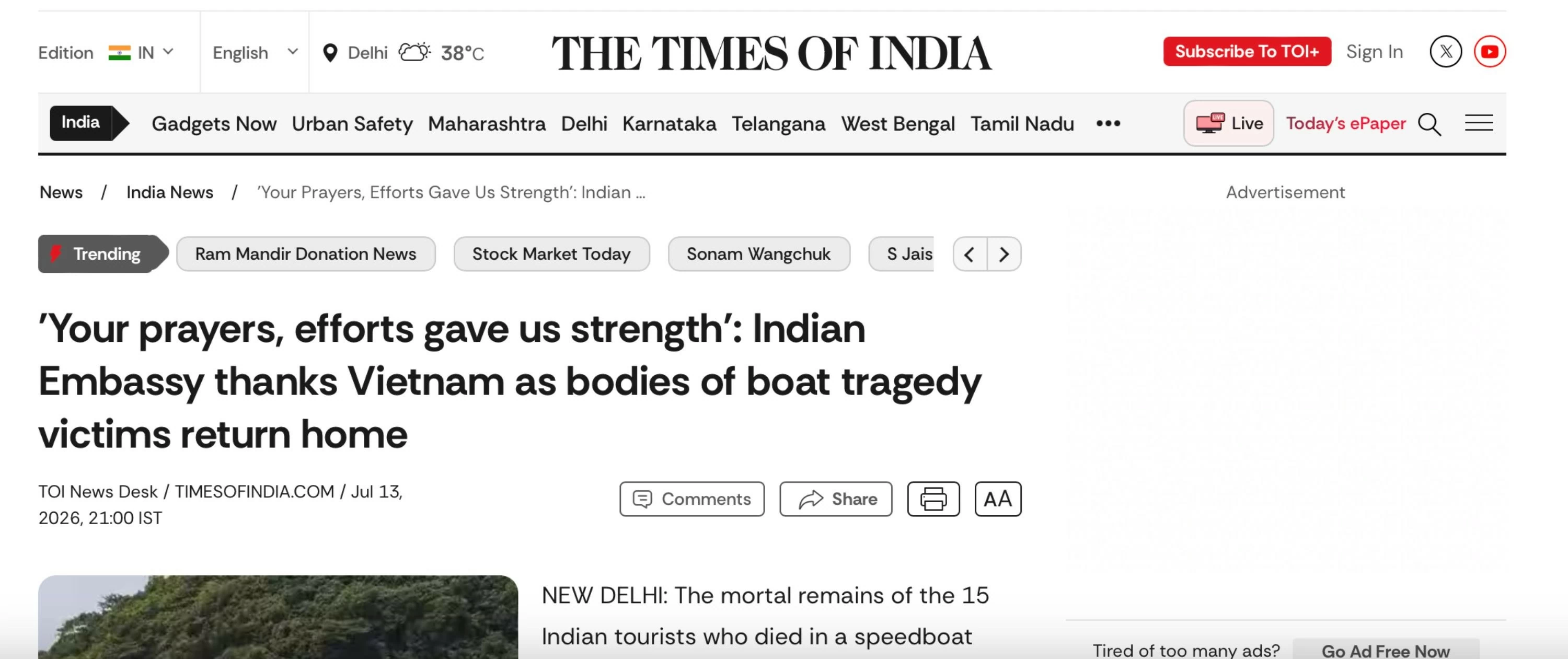 Indian Embassy: Prayers and support from Vietnam provide strength in times of grief