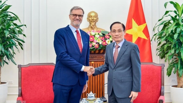 Foreign Minister Le Hoai Trung receives outgoing French Ambassador Olivier Brochet