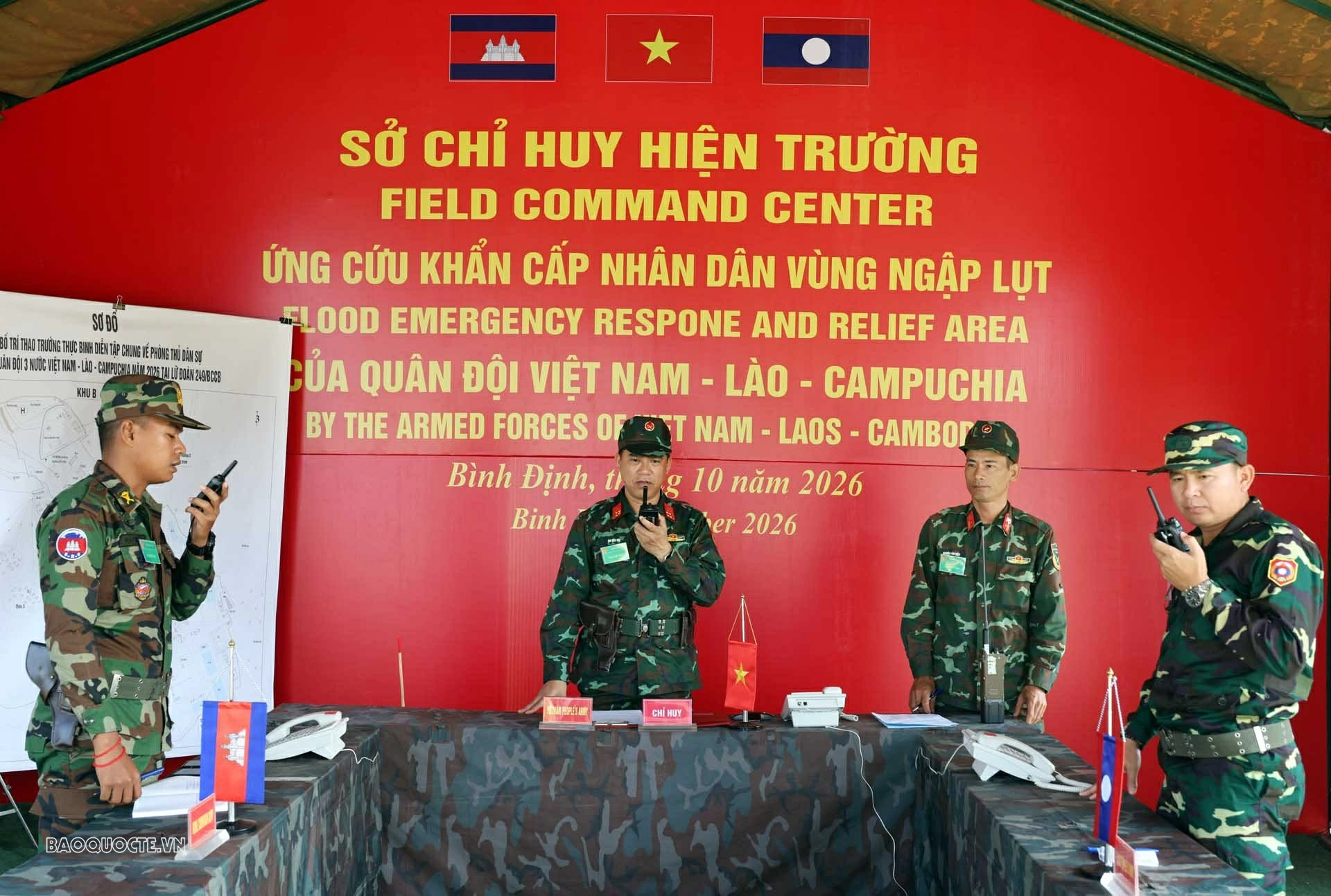 Joint civil defence exercise by the Armies of Vietnam, Laos, and Cambodia Joint civil defence exercise by the Armies of Vietnam, Laos, and Cambodia