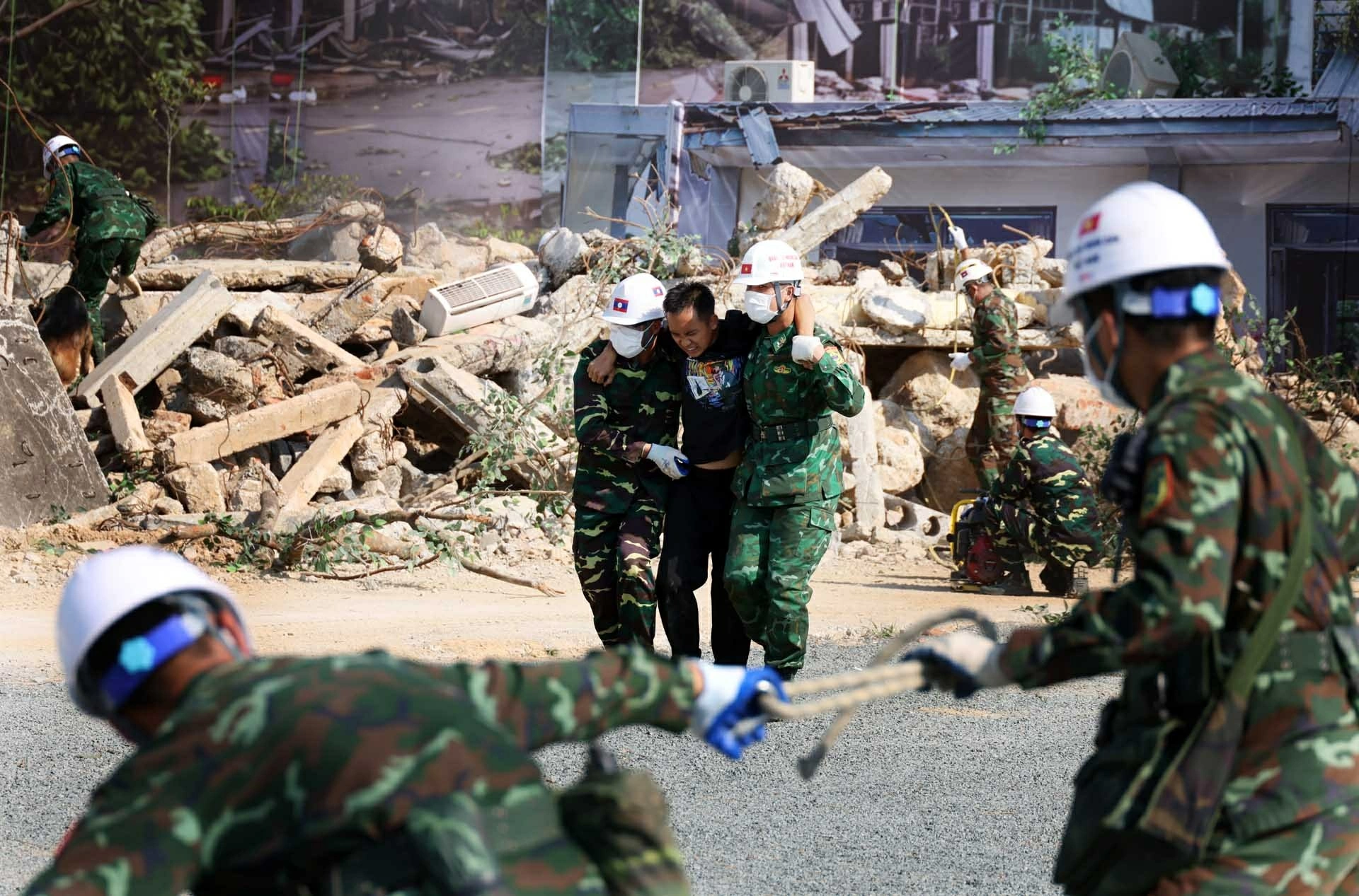 Joint civil defence exercise by the Armies of Vietnam, Laos, and Cambodia Joint civil defence exercise by the Armies of Vietnam, Laos, and Cambodia
