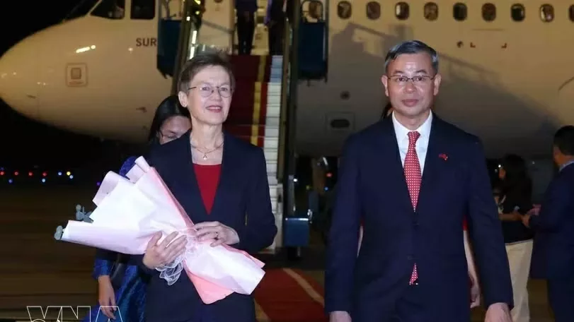 Liechtenstein Prime Minister Brigitte Haas sarrives in Hanoi, starting official visit to Vietnam