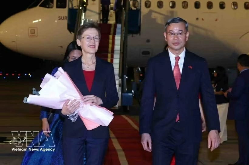 Liechtenstein Prime Minister Brigitte Haas arrives in Hanoi, starting official visit to Vietnam
