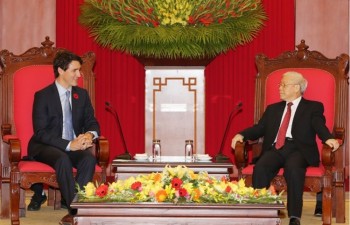 Party leader Nguyen Phu Trong welcomes Canadian PM Trudeau