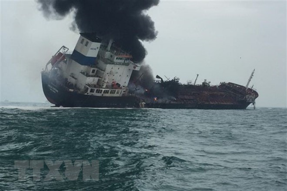 vietnam oil tanker fire search rescue efforts underway