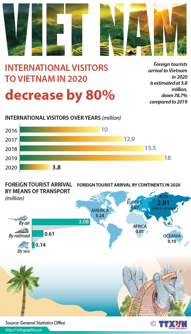 International visitors to Viet Nam in 2020 decrease by 80 percent