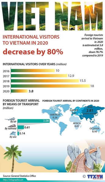 International visitors to Viet Nam in 2020 decrease by 80 percent