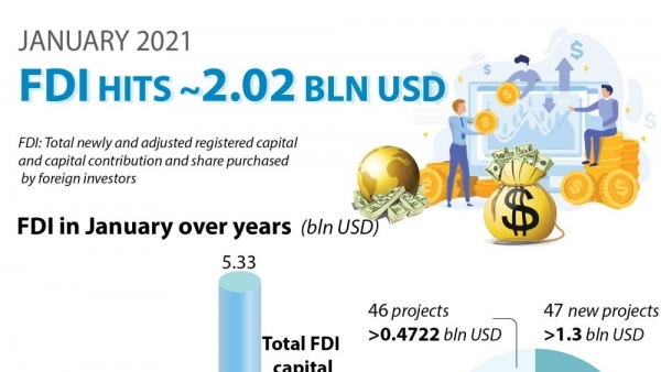 FDI hits 2.02 billion USD in January 2021: Ministry of Planning and Investment