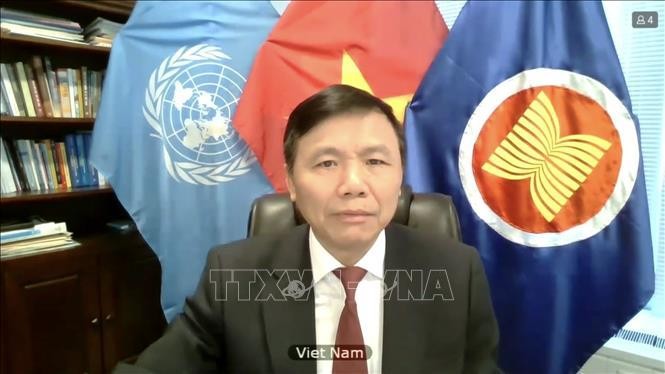 Ambassador Dang Dinh Quy, Permanent Representative of Vietnam to the UN, speaks at the UNSC’s open video-teleconferencing meeting on the situation in Afghanistan on March 23. (Photo: VNA)
